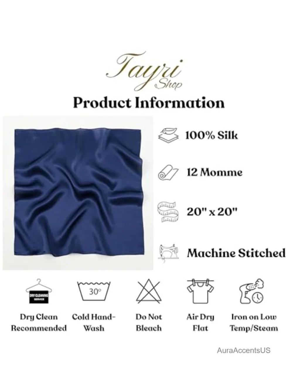 100% Pure Mulberry Silk Square Scarf - Lightweight 20